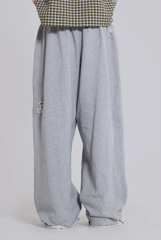 Baggy Distressed Sweat Pants - Grey