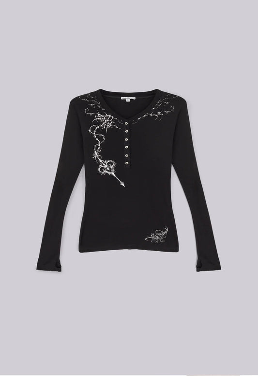 Letter Henley T-shirt - Black