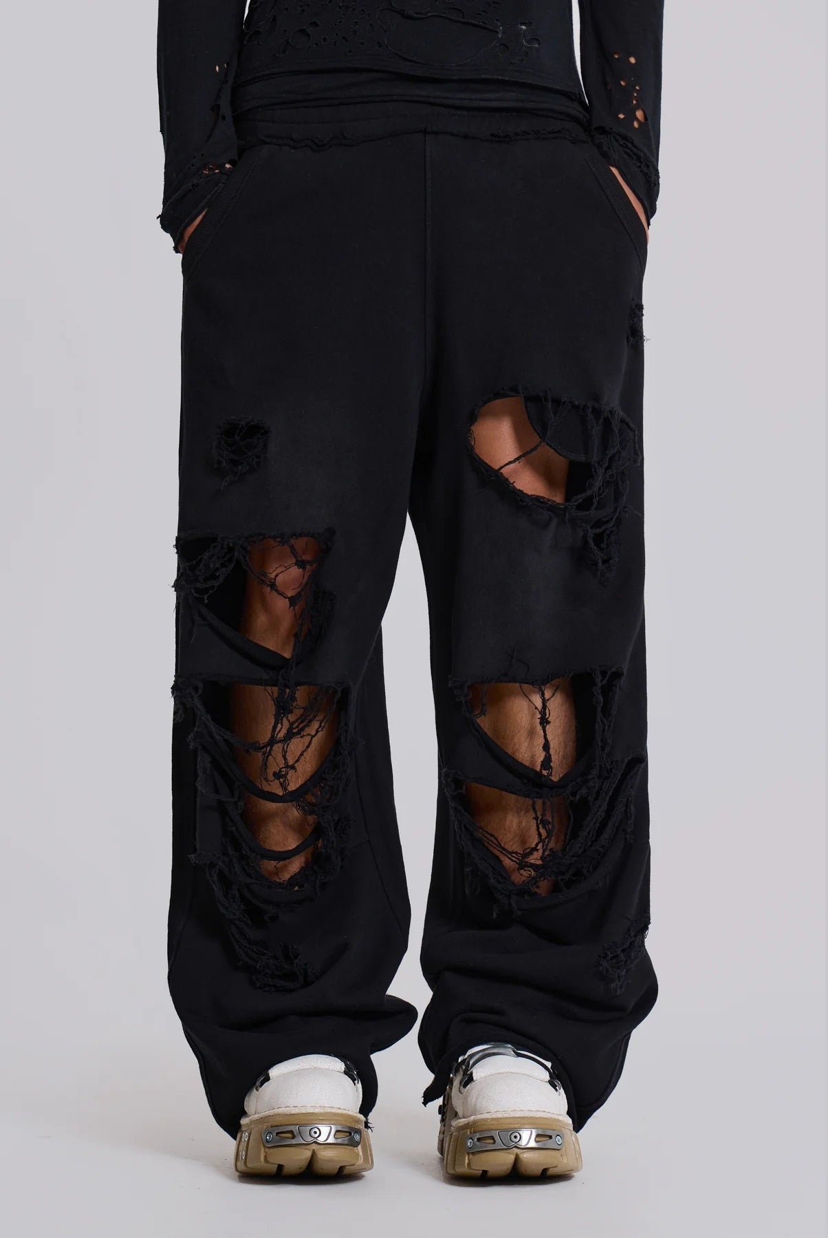 Baggy Distressed Sweat Pants - Black