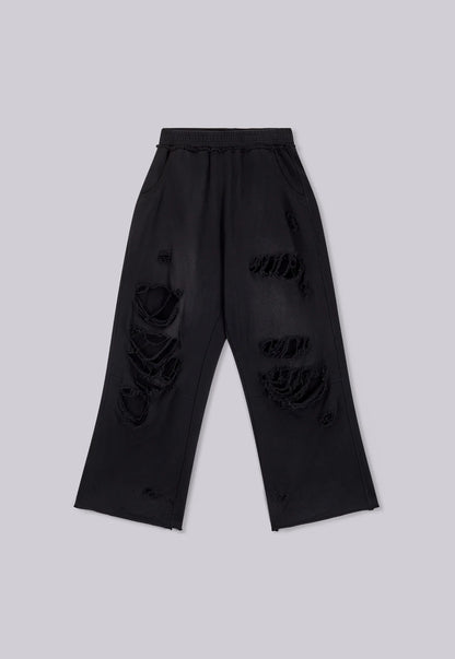 Baggy Distressed Sweat Pants - Black