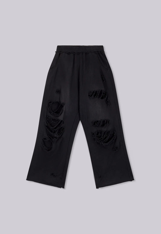 Baggy Distressed Sweat Pants - Black
