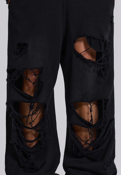 Baggy Distressed Sweat Pants - Black