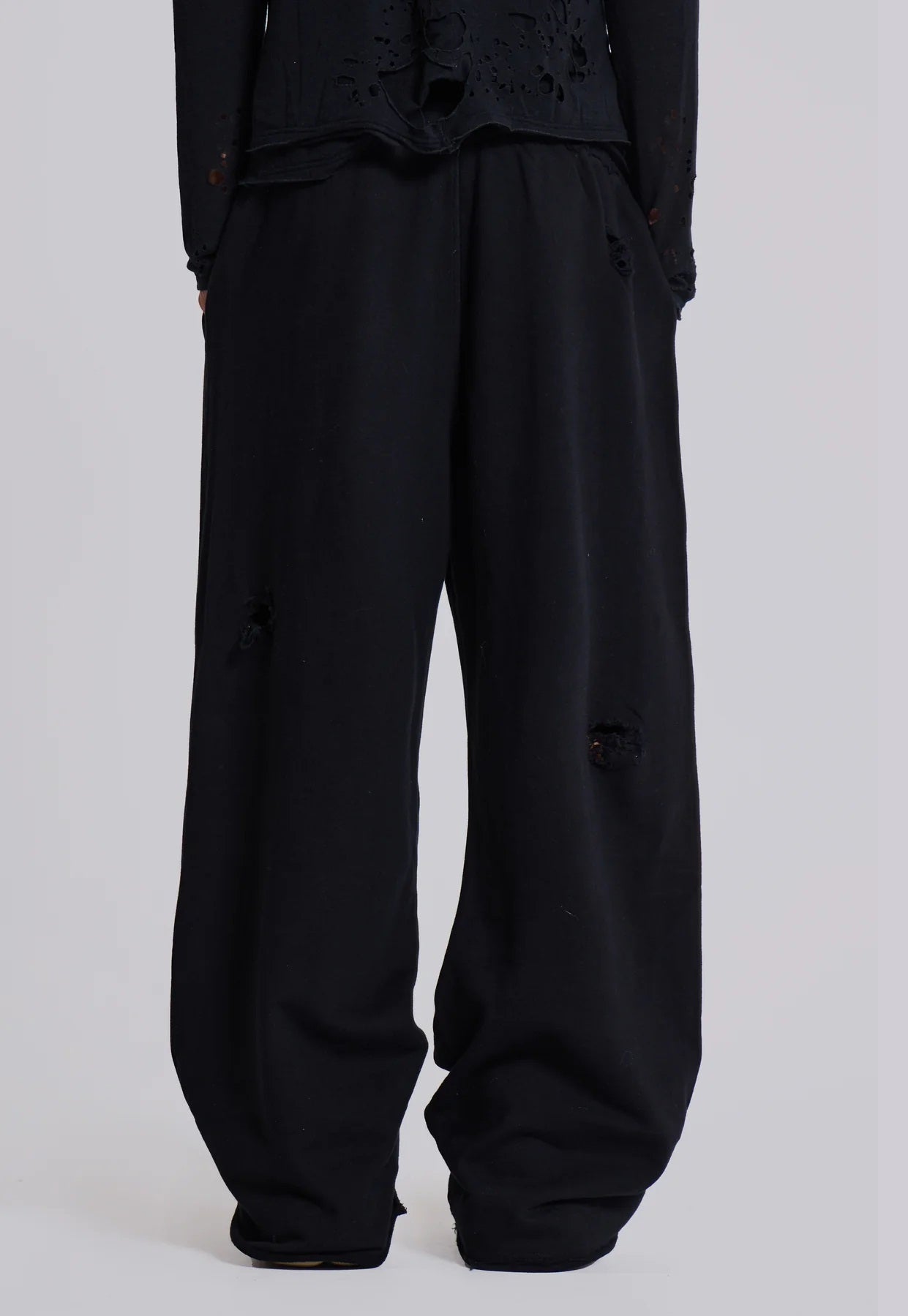 Baggy Distressed Sweat Pants - Black
