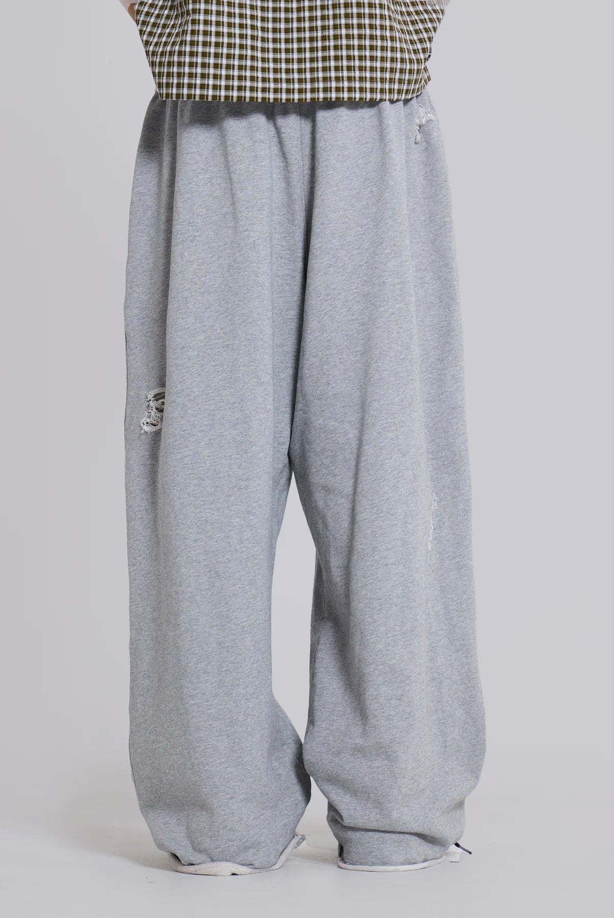 Baggy Distressed Sweat Pants - Grey