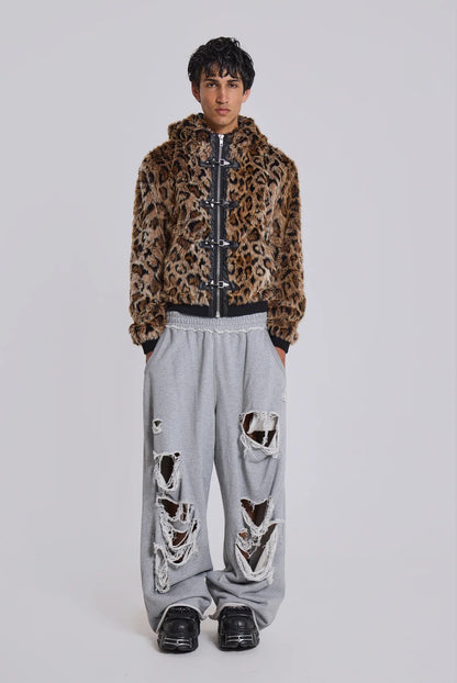 Baggy Distressed Sweat Pants - Grey