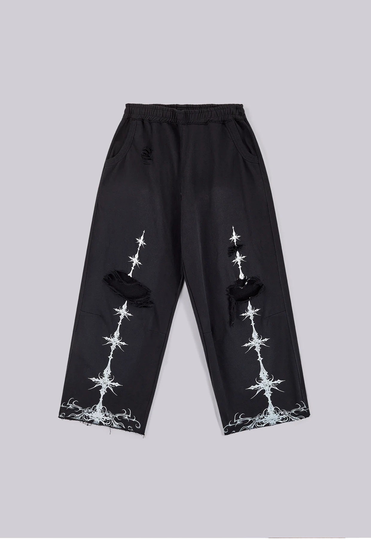 Cross Distressed Sweat Pants - Black