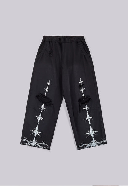 Cross Distressed Sweat Pants - Black