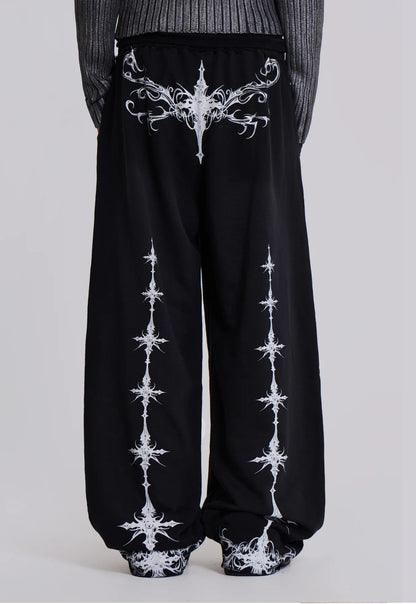 Cross Distressed Sweat Pants - Black