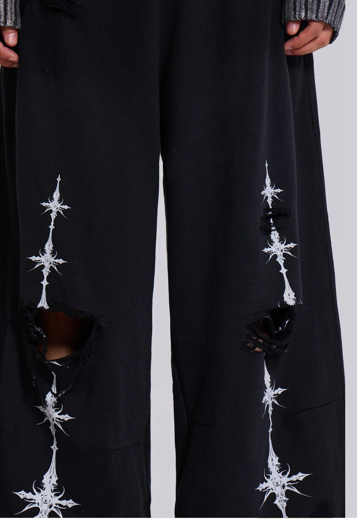 Cross Distressed Sweat Pants - Black