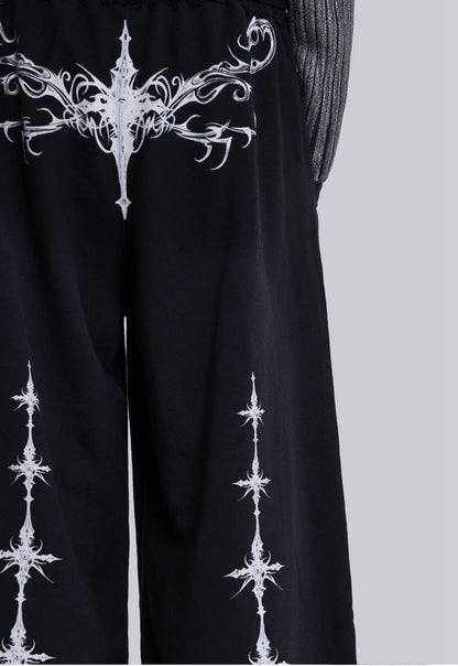 Cross Distressed Sweat Pants - Black