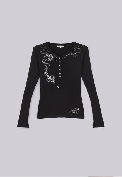 Letter Henley T-shirt - Black