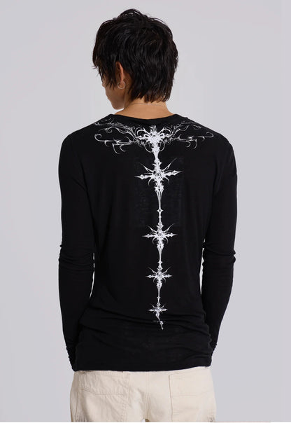 Letter Henley T-shirt - Black