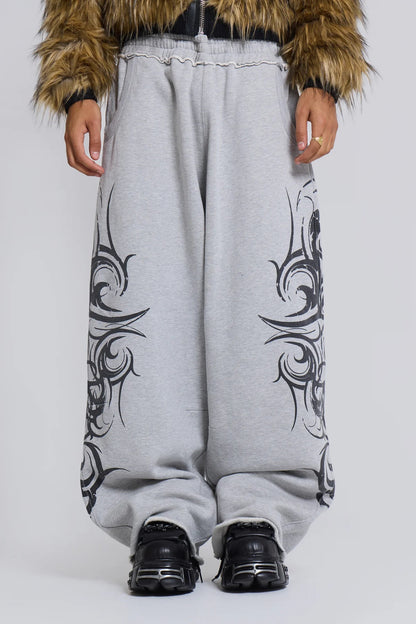 Baggy Tattoo Sweat Pants - Grey