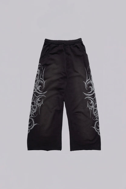 Baggy Tattoo Sweat Pants - Black