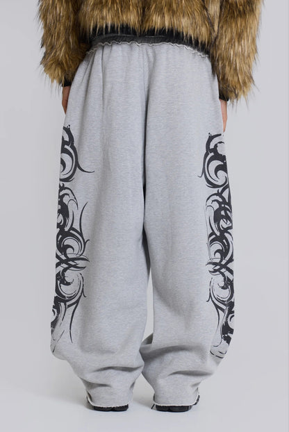 Baggy Tattoo Sweat Pants - Grey