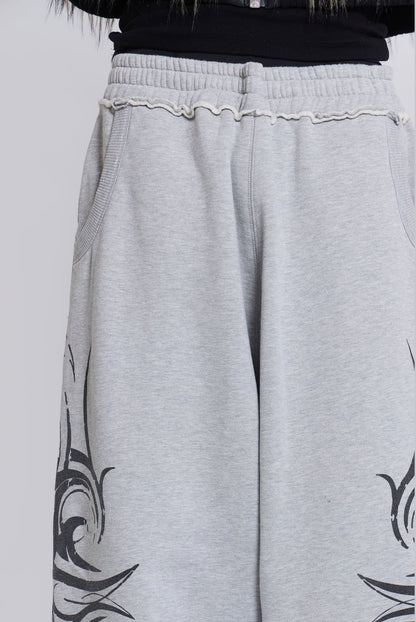 Baggy Tattoo Sweat Pants - Grey